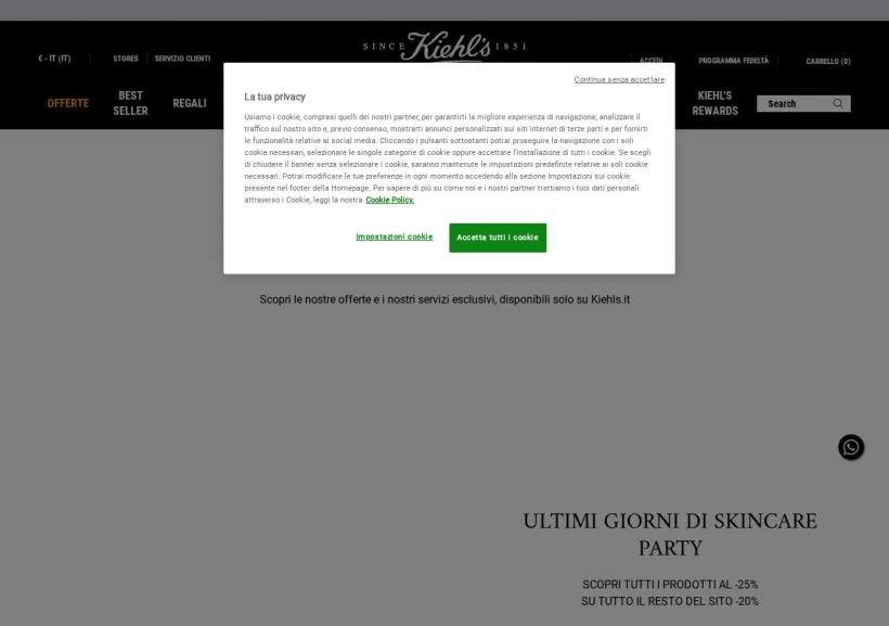 Schermata della pagina offerta di Kiehl’s