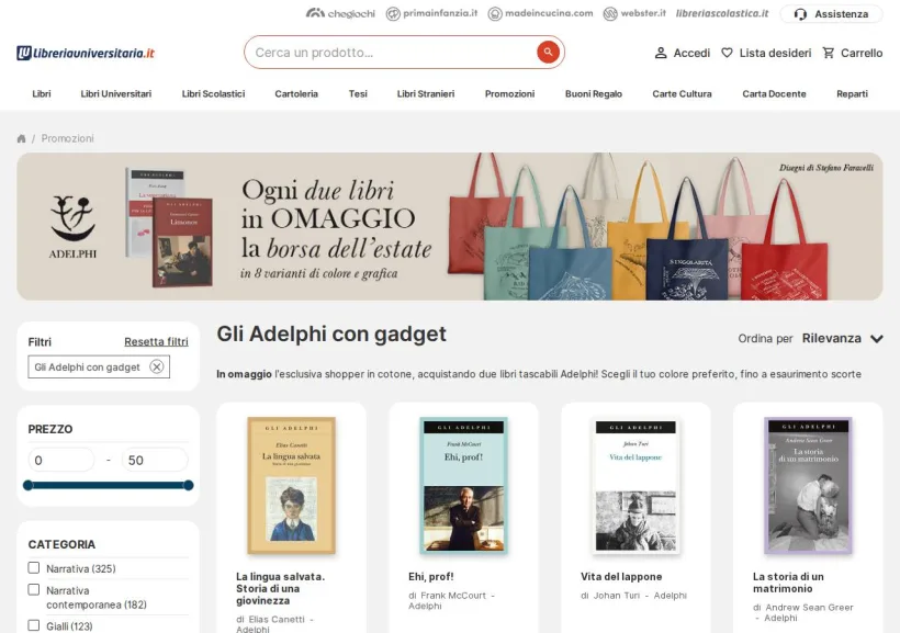 Schermata della pagina offerta di Libreria universitaria
