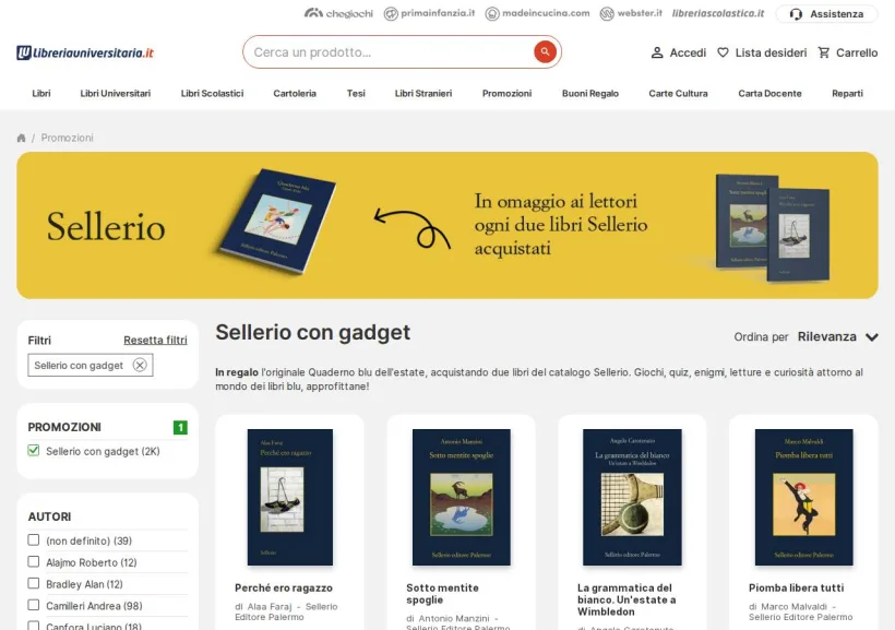 Schermata della pagina offerta di Libreria universitaria
