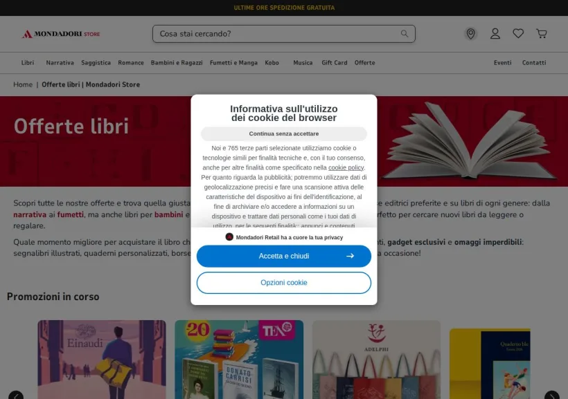 Schermata della pagina offerta di Mondadori Store