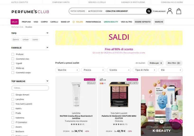 Schermata della pagina offerta di Perfume´s Club