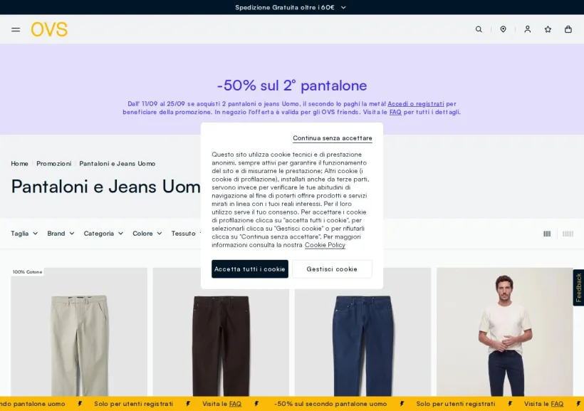 Schermata della pagina offerta di OVS