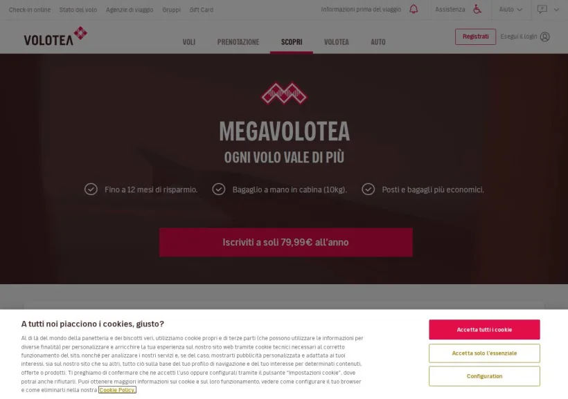 Schermata della pagina offerta di Volotea