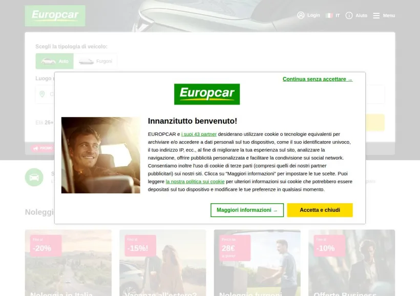 Schermata della pagina offerta di EuropCar