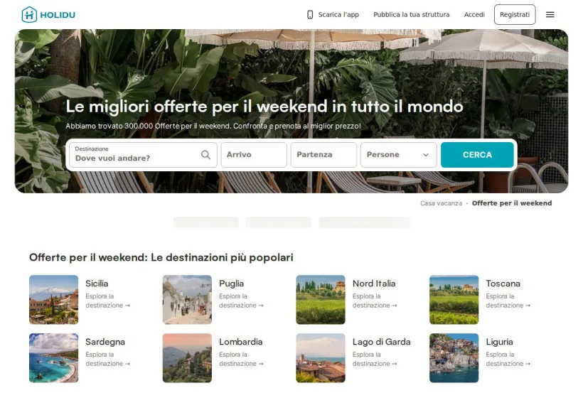 Schermata della pagina offerta di Holidu