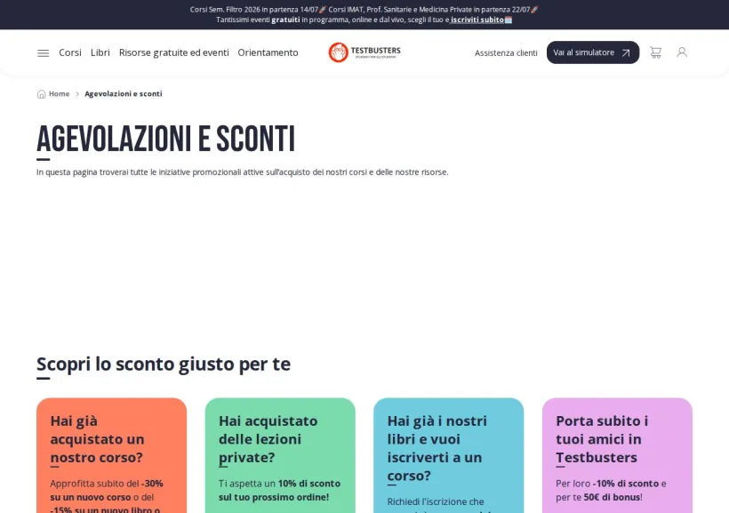 Schermata della pagina offerta di Testbusters
