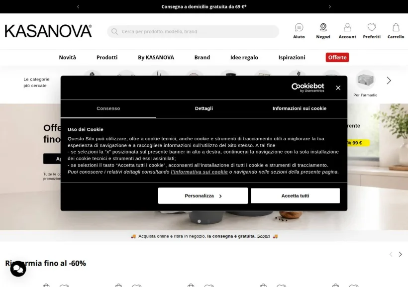 Schermata della pagina offerta di Kasanova