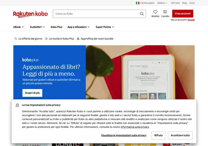 Schermata della pagina offerta di Kobo