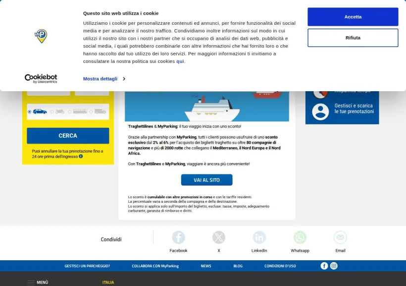 Schermata della pagina offerta di MyParking