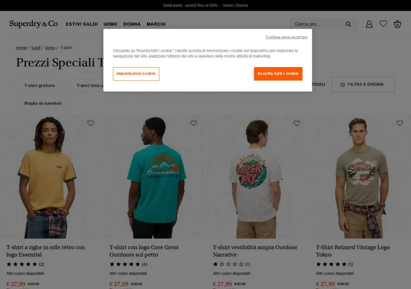 Schermata della pagina offerta di Superdry