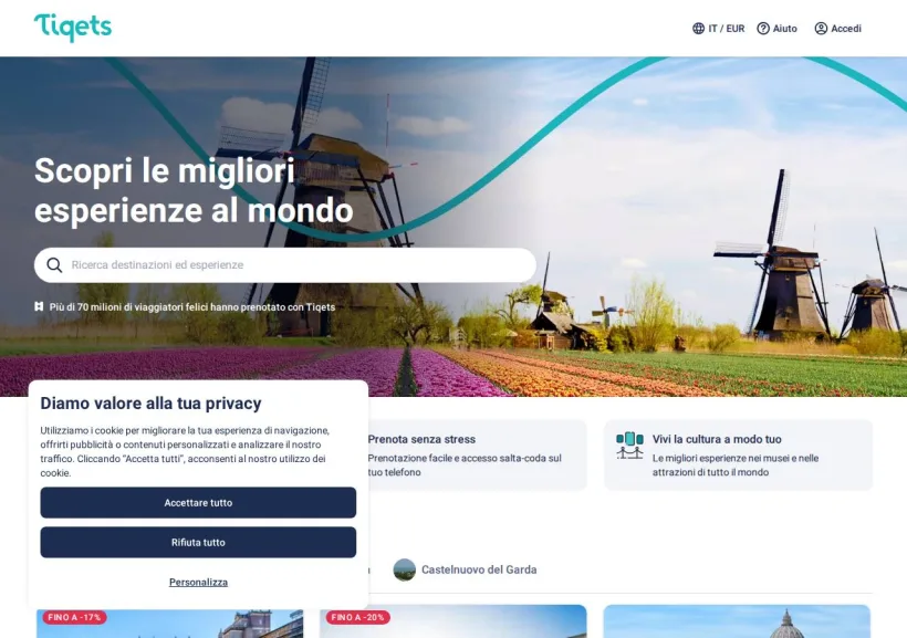 Schermata della pagina offerta di Tiqets