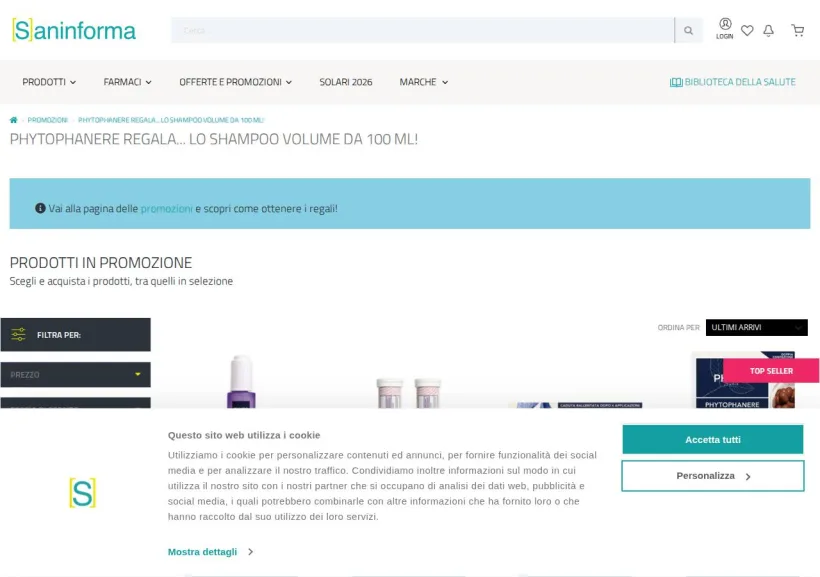 Schermata della pagina offerta di Saninforma