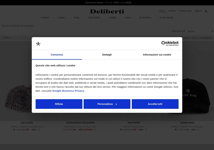 Schermata della pagina offerta di Deliberti