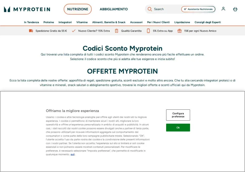 Schermata della pagina offerta di MyProtein