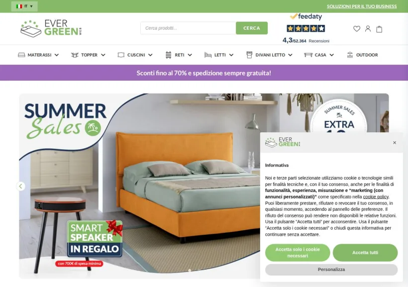 Schermata della pagina offerta di Evergreenweb