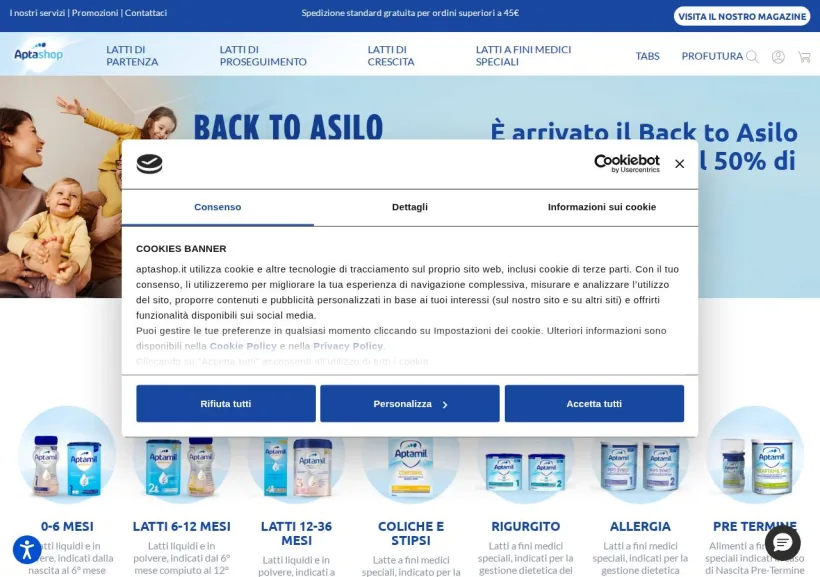 Schermata della pagina offerta di Apta Shop
