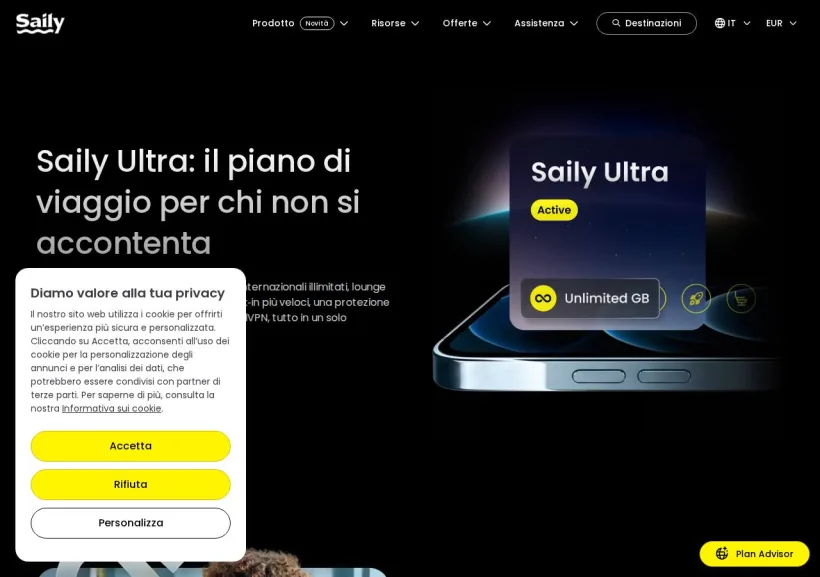 Schermata della pagina offerta di Saily