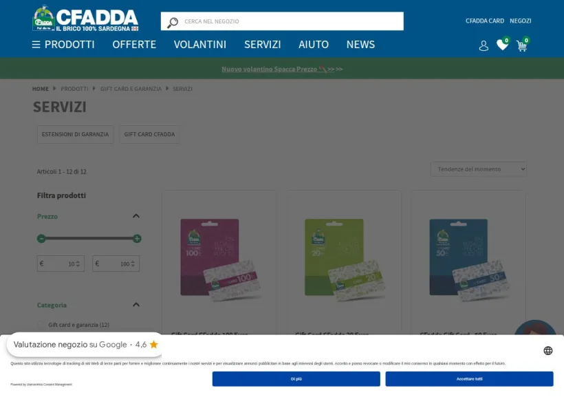 Schermata della pagina offerta di CFadda