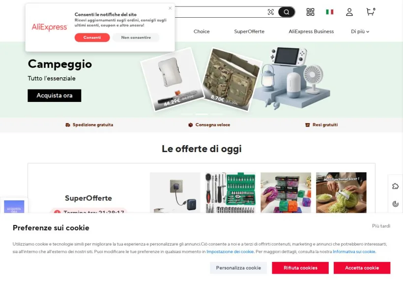 Schermata della pagina offerta di AliExpress