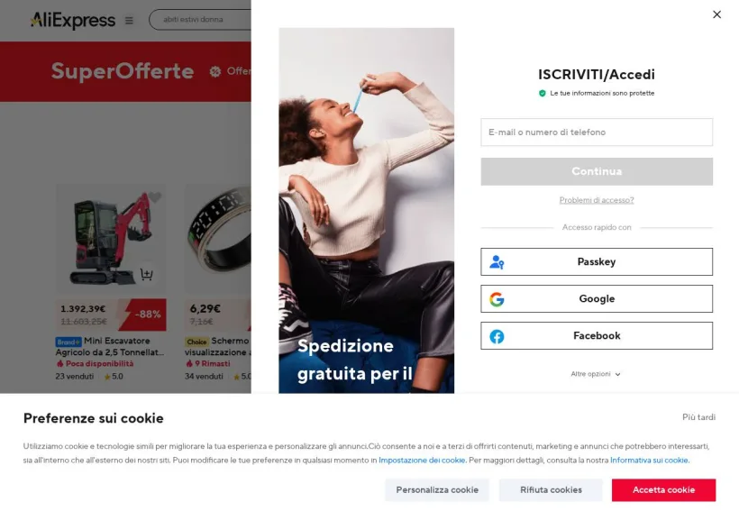 Schermata della pagina offerta di AliExpress
