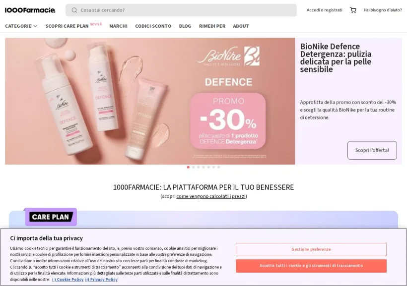 Schermata della pagina offerta di 1000Farmacie