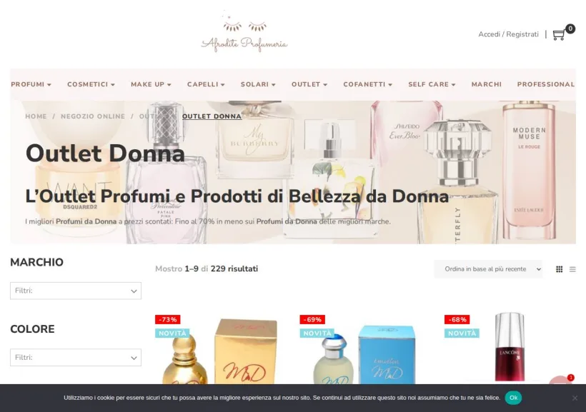 Schermata della pagina offerta di Afrodite Profumeria