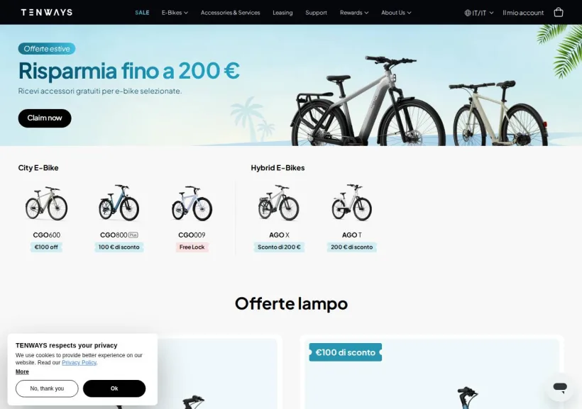 Schermata della pagina offerta di Tenways