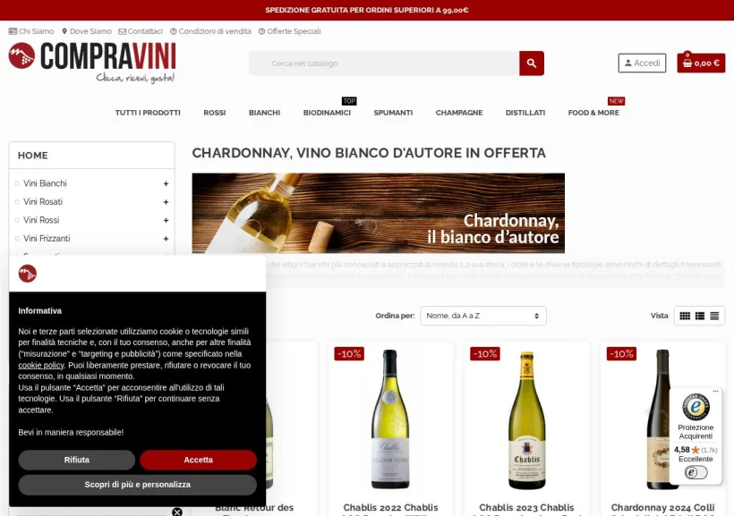 Schermata della pagina offerta di Compra Vini