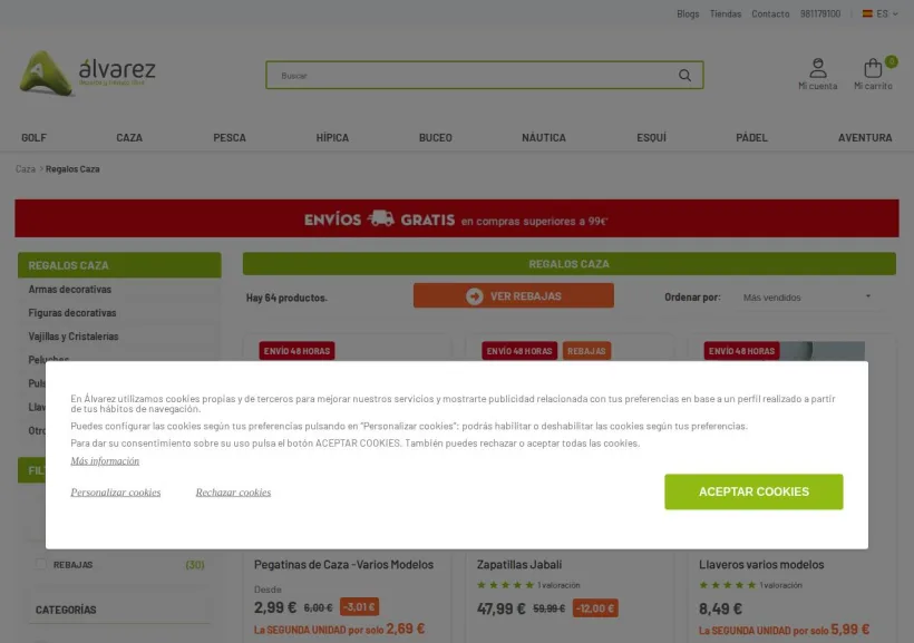 Schermata della pagina offerta di Álvarez