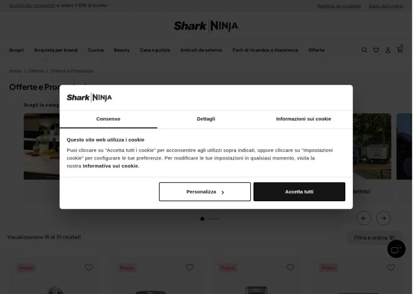 Schermata della pagina offerta di SharkNinja