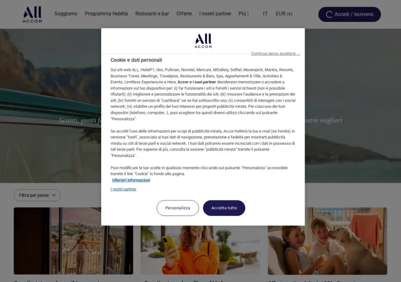 Schermata della pagina offerta di ALL Accor Live Limitless