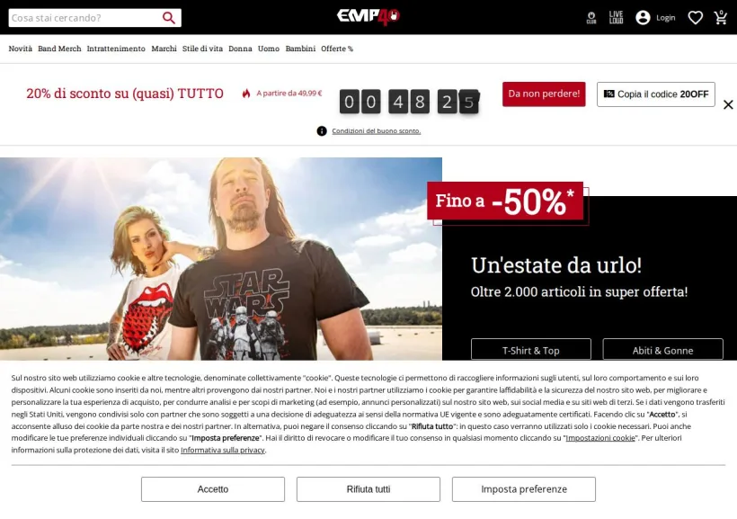 Schermata della pagina offerta di EMP Italia