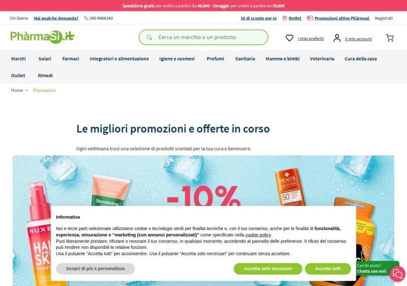 Schermata della pagina offerta di Pharmasi