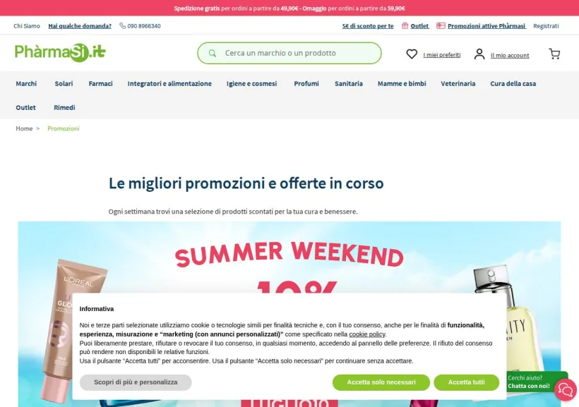 Schermata della pagina offerta di Pharmasi