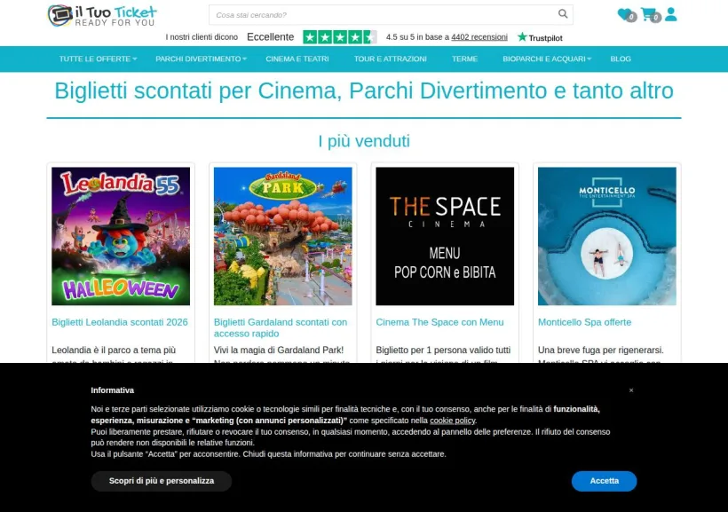 Schermata della pagina offerta di Iltuoticket