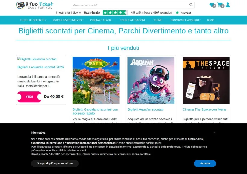 Schermata della pagina offerta di Iltuoticket
