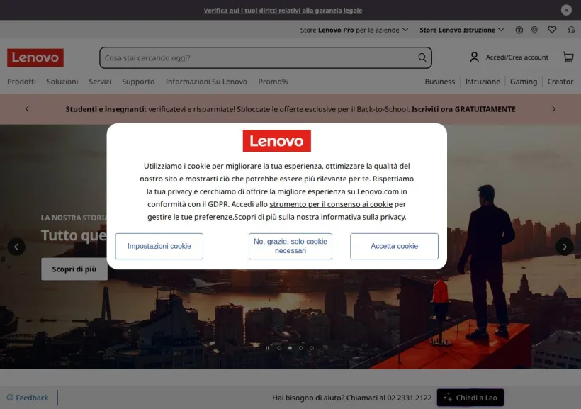 Schermata della pagina offerta di Lenovo