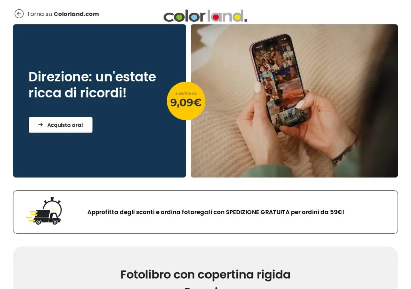 Schermata della pagina offerta di Colorland