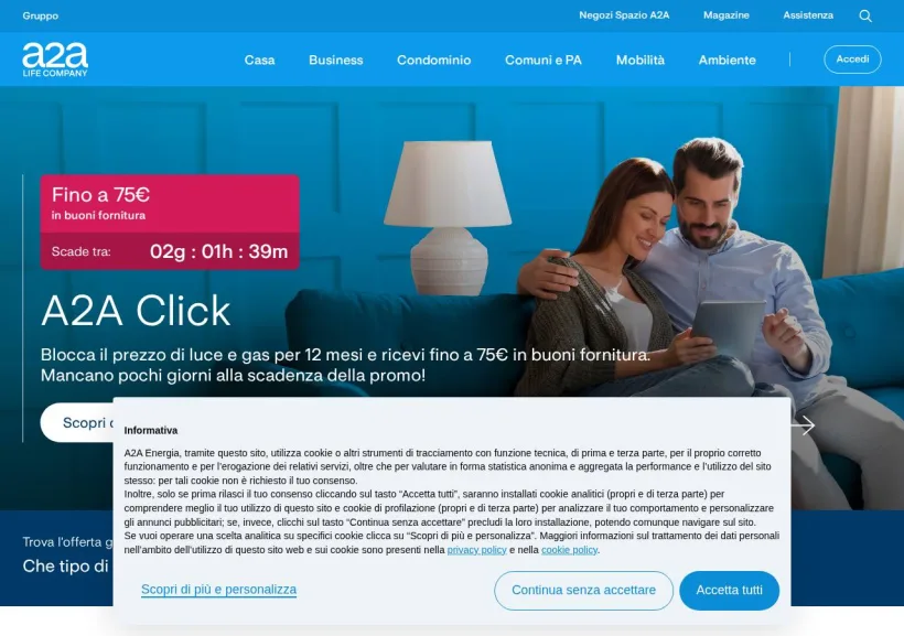 Schermata della pagina offerta di A2A Energia
