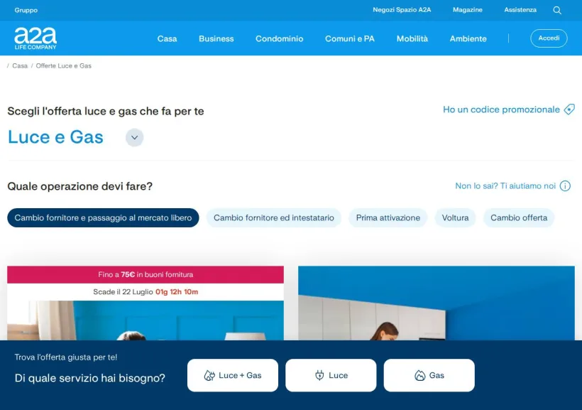 Schermata della pagina offerta di A2A Energia