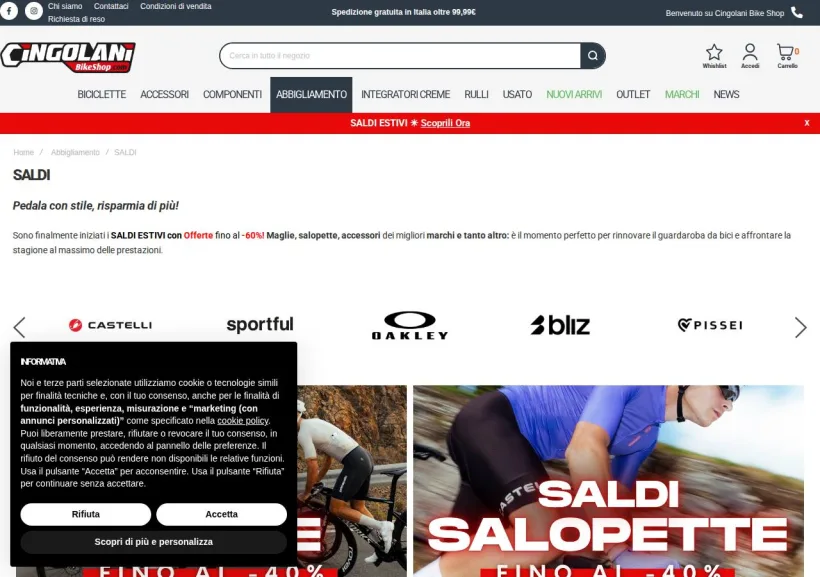 Schermata della pagina offerta di Cingolani Bike Shop