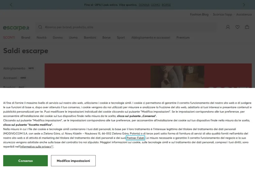 Schermata della pagina offerta di Escarpe.it