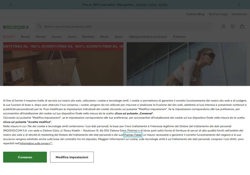 Schermata della pagina offerta di Escarpe.it