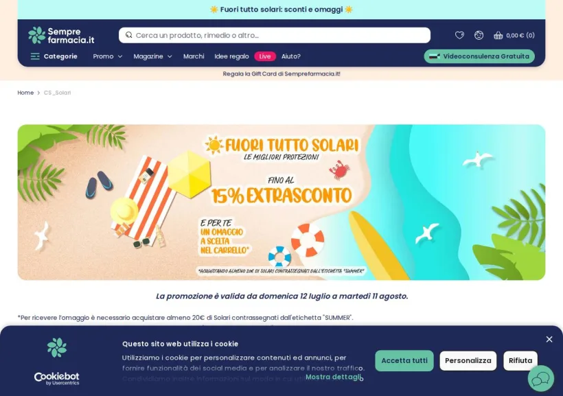 Schermata della pagina offerta di Semprefarmacia