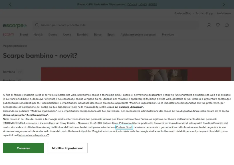 Schermata della pagina offerta di Escarpe.it