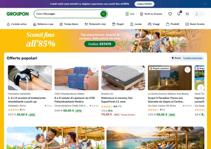 Schermata della pagina offerta di Groupon