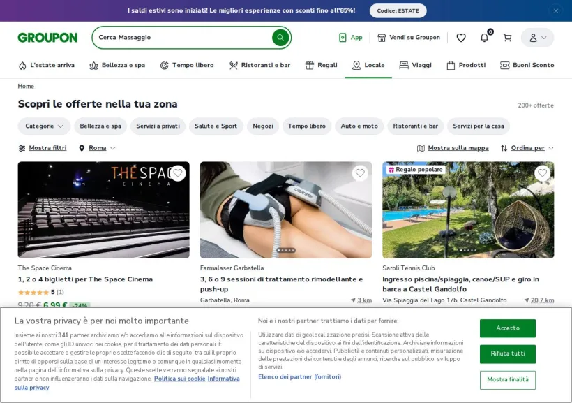Schermata della pagina offerta di Groupon