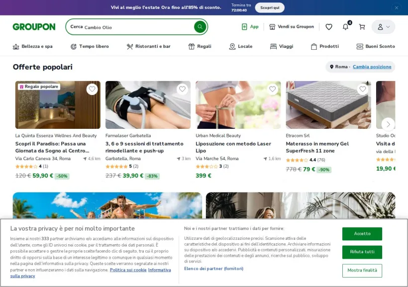 Schermata della pagina offerta di Groupon
