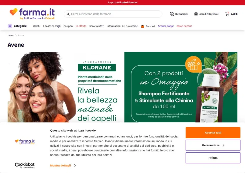 Schermata della pagina offerta di Antica Farmacia Orlandi