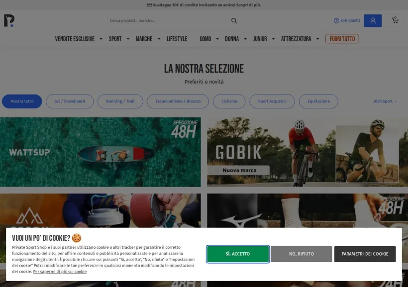 Schermata della pagina offerta di Private Sport Shop